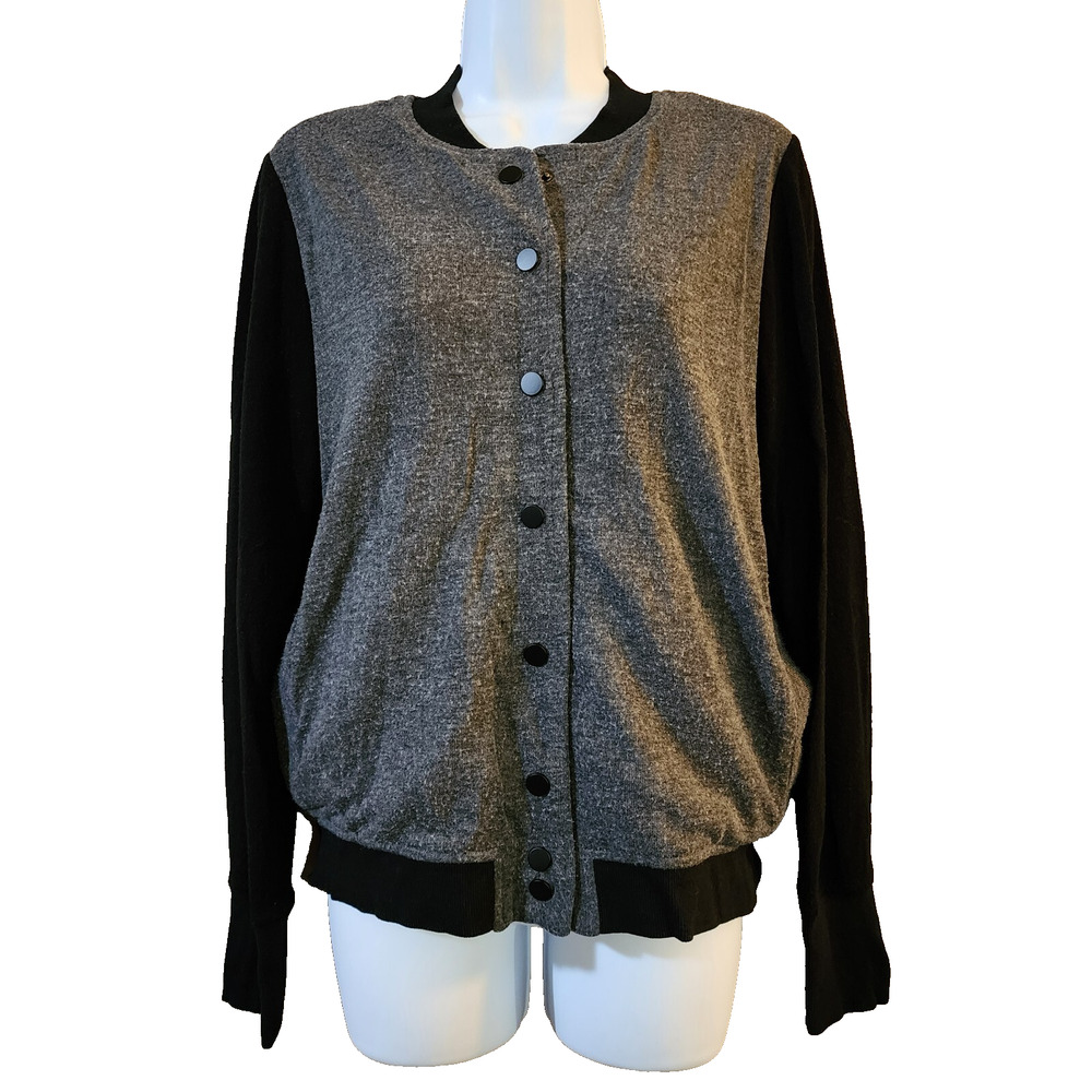 BCBGeneration Womens Knit Varsity Bomber Sweater Size S Gray Black Snap Front